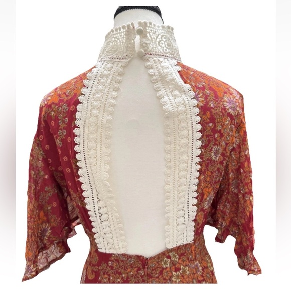ASOS Mini Dress Floral Size 10 Crochet High Neck Open Back Red Orange Coquette - Picture 11 of 11